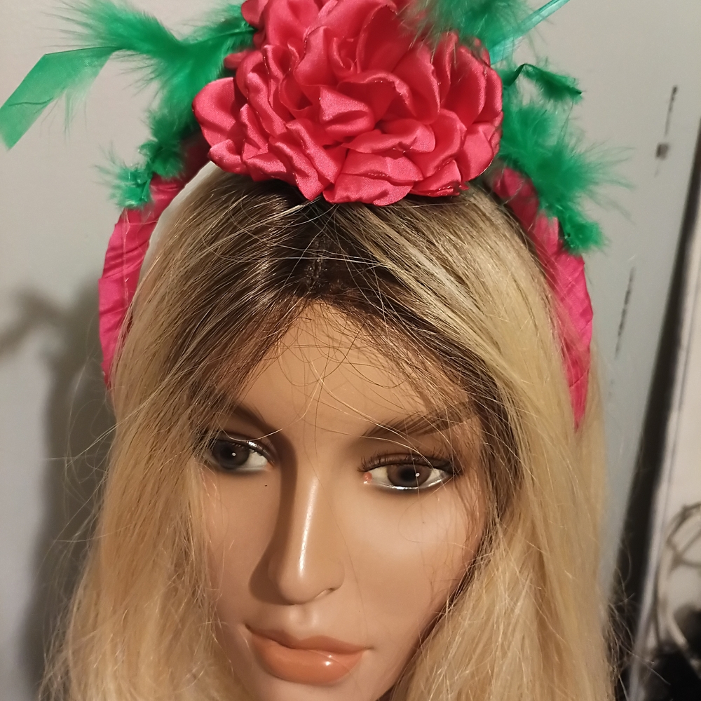 Vibrant Pink and Green Floral Headband